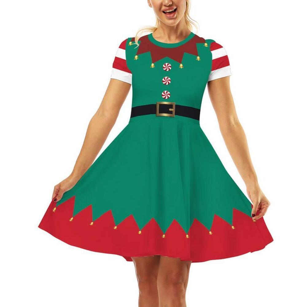 6958 Ugly Christmas Dress Elf Dresses for Teens Funny Green Xmas Outfit Elf